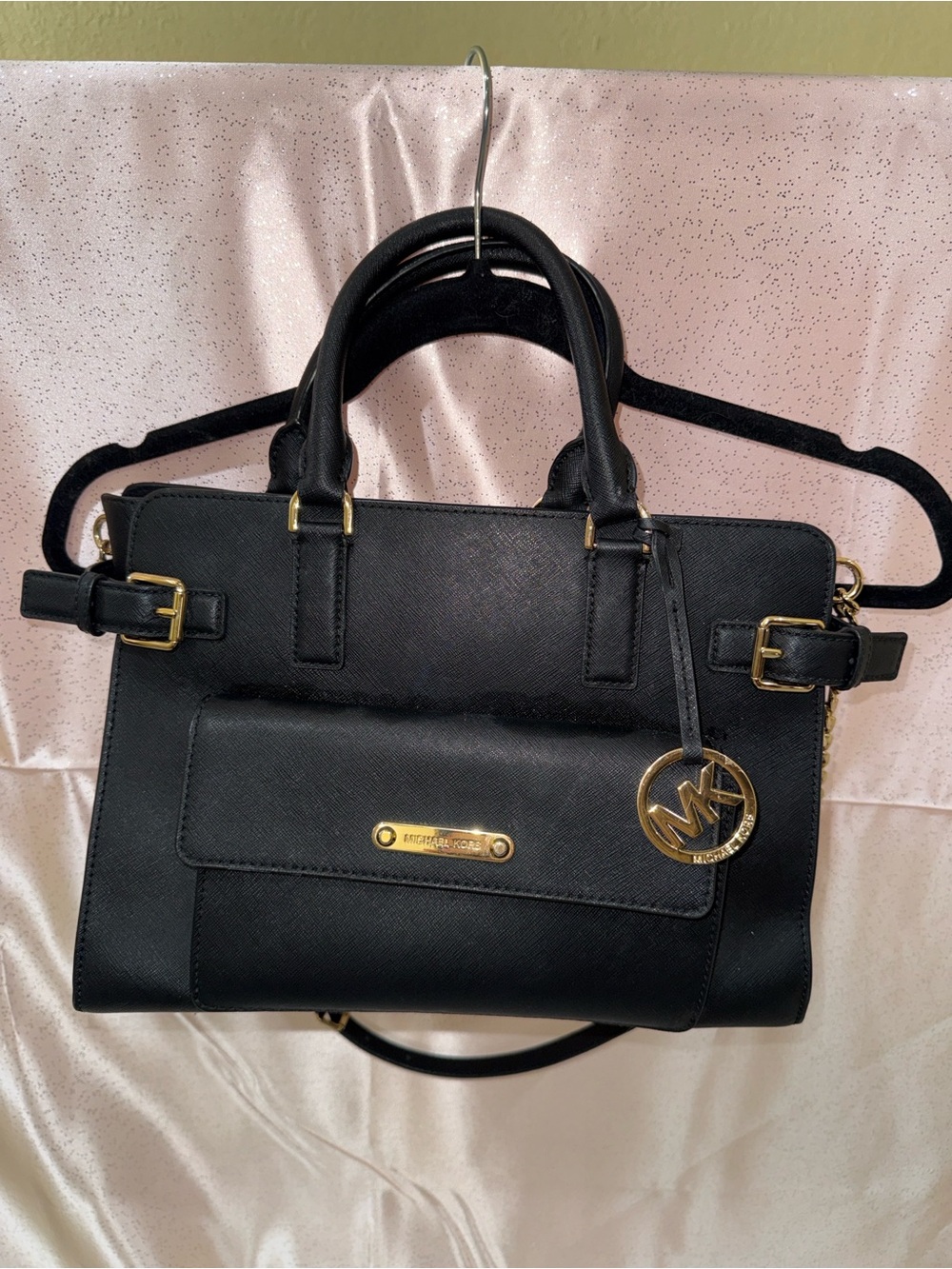 Michael Kors Black Saffiano Leather Satchel with Gold Hardware Charm - Picture 2 of 7